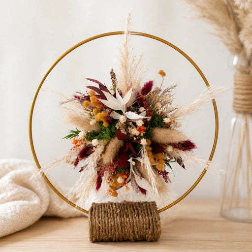 Cercle floral décoratif en fleurs séchées